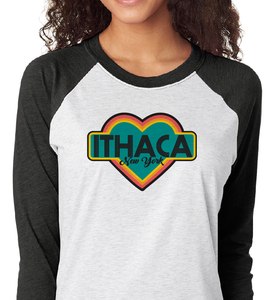 Adult 3/4 Sleeve Ithaca Retro Heart T-shirt
